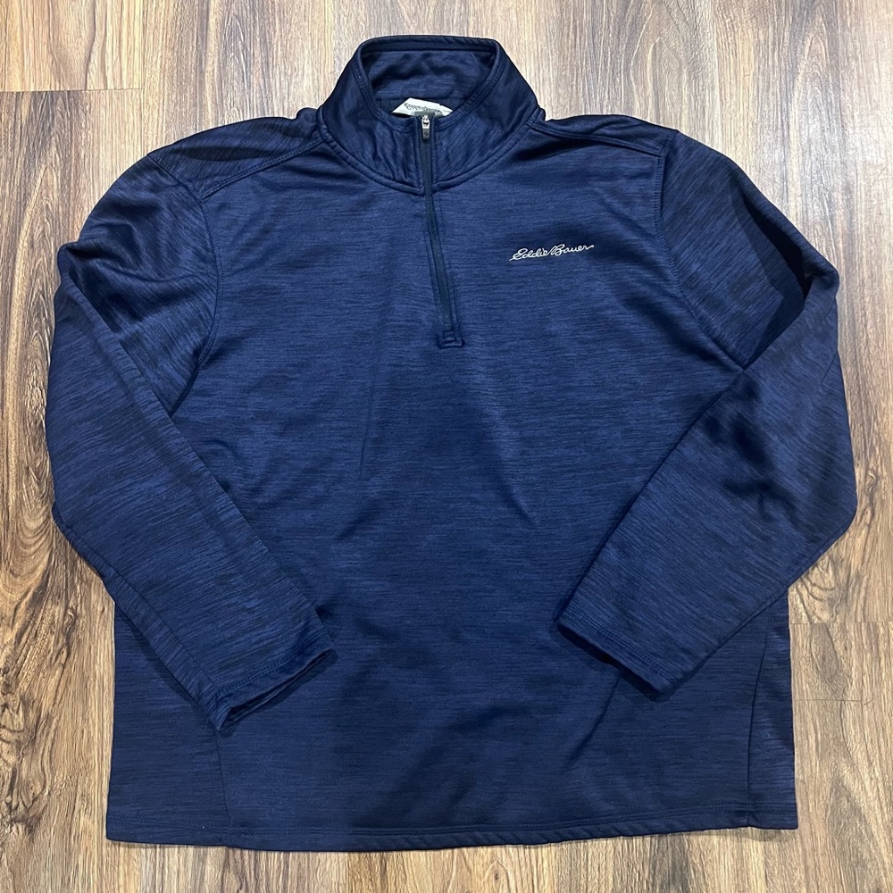 Eddie Bauer Men’s 1/4 Zip Fleece Pullover - Navy Blue Space Dye - Large